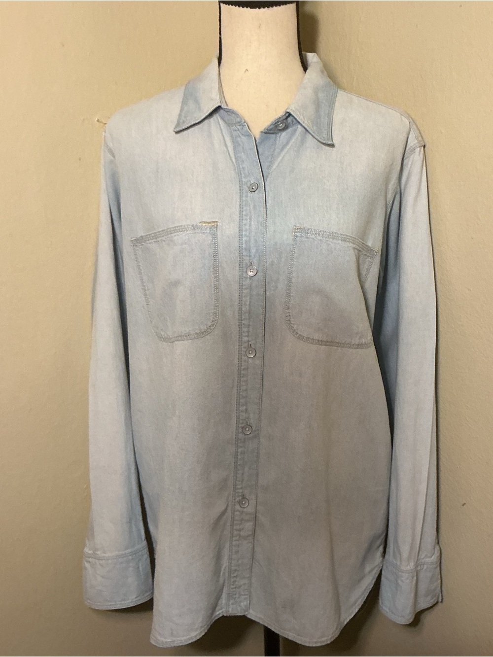 Madewell Small Chambray Shirt 100% Cotton Long Sleeve Button Front Hi-Low Hem